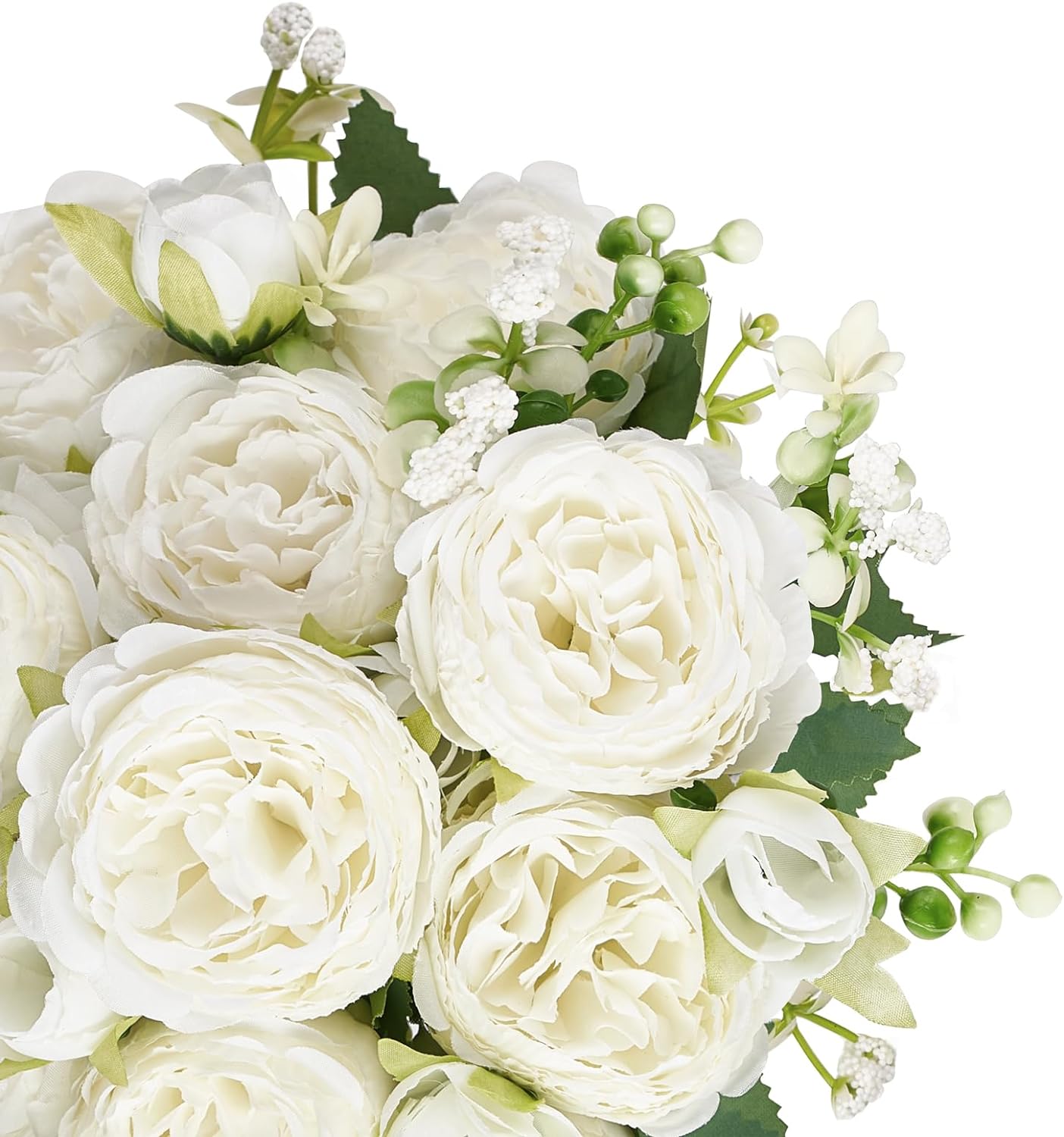 Peonies Artificial Flowers Silk Champagne Fake Flowers Bouquet 2 Pack | Look Real Petals, Bendable Stems, No Wilting, Zero Upkeep, for Dining Table Centerpieces, Kitchen, Party, Indoor Home Decor