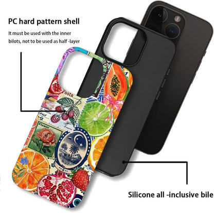 Case Compatible with iPhone 15 Pro Max,Hybrid 2-Layer Hard Shell,Shockproof Soft for Girl Women,European Lemon Stamp Collage