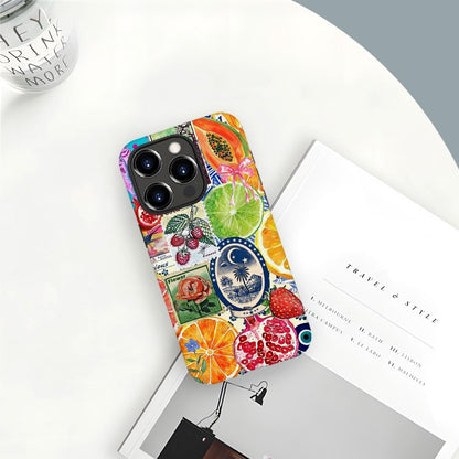 Case Compatible with iPhone 15 Pro Max,Hybrid 2-Layer Hard Shell,Shockproof Soft for Girl Women,European Lemon Stamp Collage