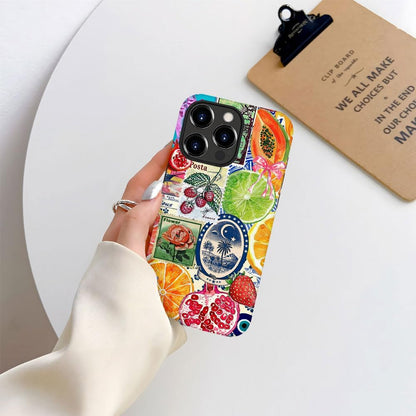 Case Compatible with iPhone 15 Pro Max,Hybrid 2-Layer Hard Shell,Shockproof Soft for Girl Women,European Lemon Stamp Collage