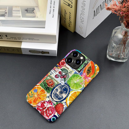 Case Compatible with iPhone 15 Pro Max,Hybrid 2-Layer Hard Shell,Shockproof Soft for Girl Women,European Lemon Stamp Collage