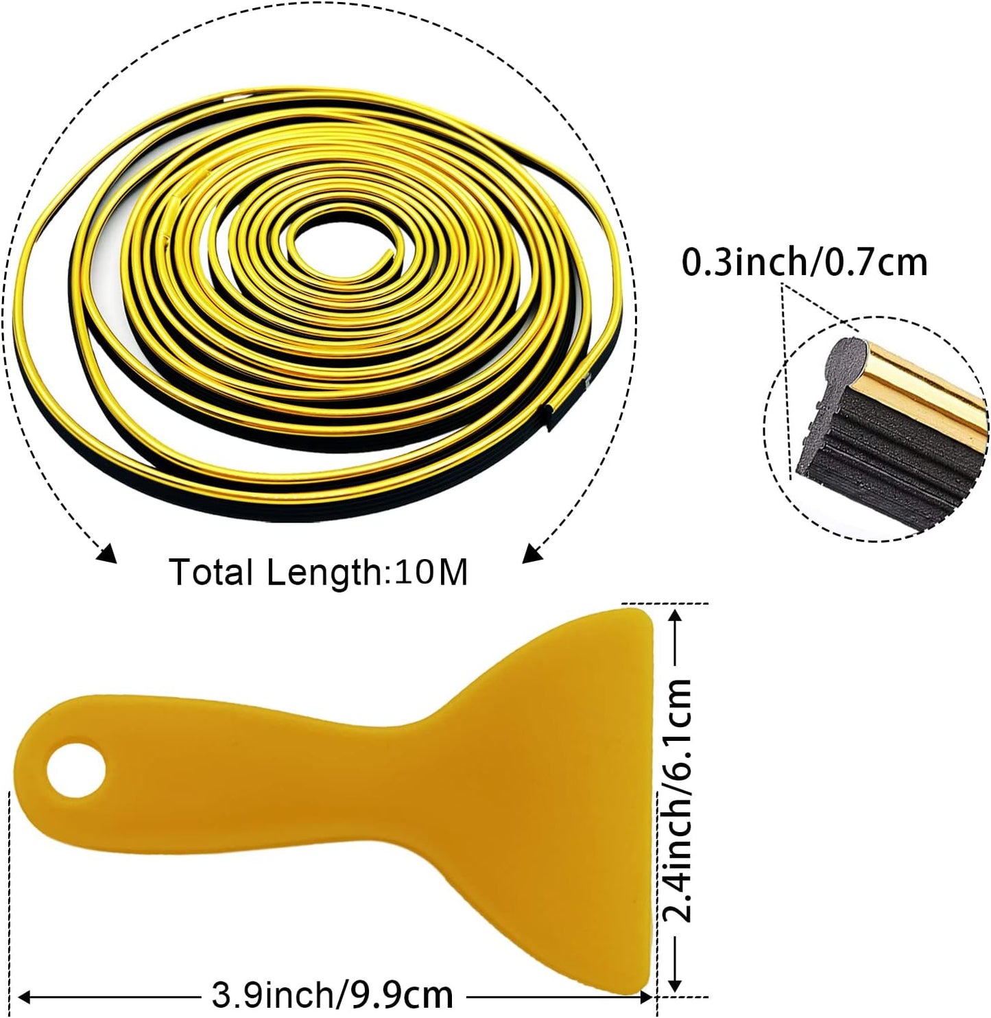 Car Interior Trim Strips,Universal 33ft Car Electroplating Decoration Styling Door Dashboard, Flexible Interior Trim Accessories with Installing Tool(Yellow)