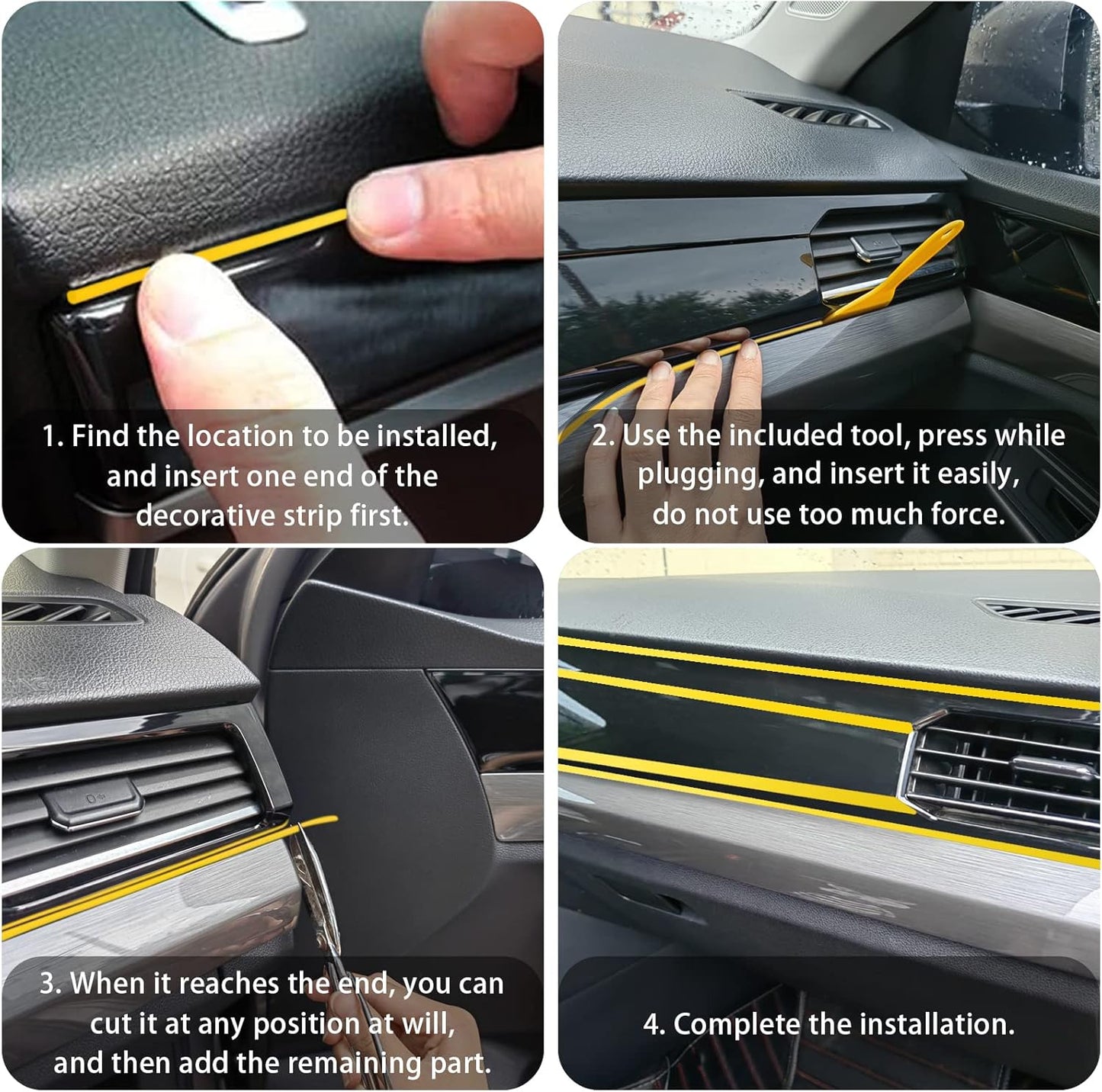 Car Interior Trim Strips,Universal 33ft Car Electroplating Decoration Styling Door Dashboard, Flexible Interior Trim Accessories with Installing Tool(Yellow)