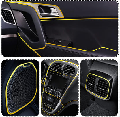 Car Interior Trim Strips,Universal 33ft Car Electroplating Decoration Styling Door Dashboard, Flexible Interior Trim Accessories with Installing Tool(Yellow)