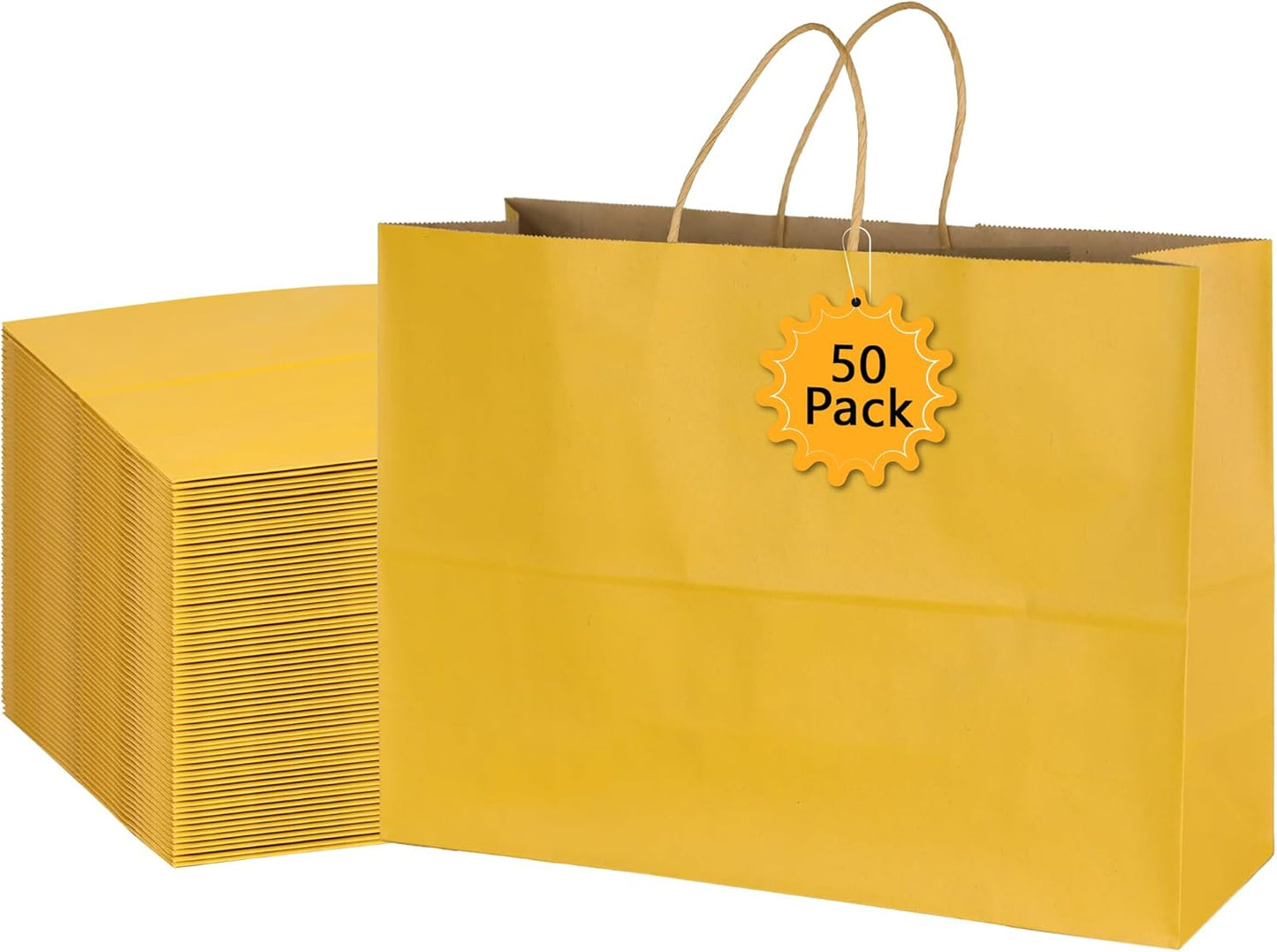 BLEWINDZ 50Pcs Kraft Paper Bags - Large Size 16x6x12 Inches Gift Bags with Handles Bulk – Yellow Goodie Bag Shopping Bag for Grocery Merchandise