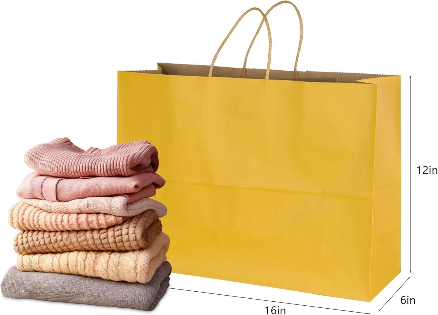 BLEWINDZ 50Pcs Kraft Paper Bags - Large Size 16x6x12 Inches Gift Bags with Handles Bulk – Yellow Goodie Bag Shopping Bag for Grocery Merchandise