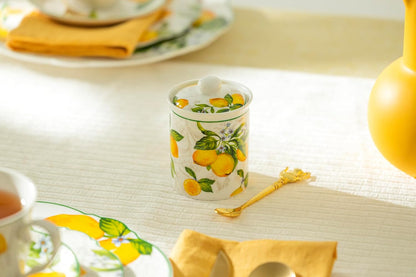 Grace Teaware Lemon Garden Fine Porcelain Spices Jars with Silicone Gasket Set of 2 with Gift Box, Regular