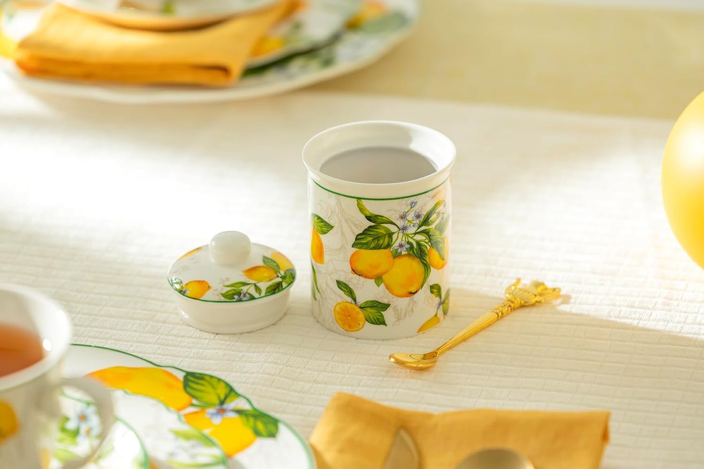 Grace Teaware Lemon Garden Fine Porcelain Spices Jars with Silicone Gasket Set of 2 with Gift Box, Regular