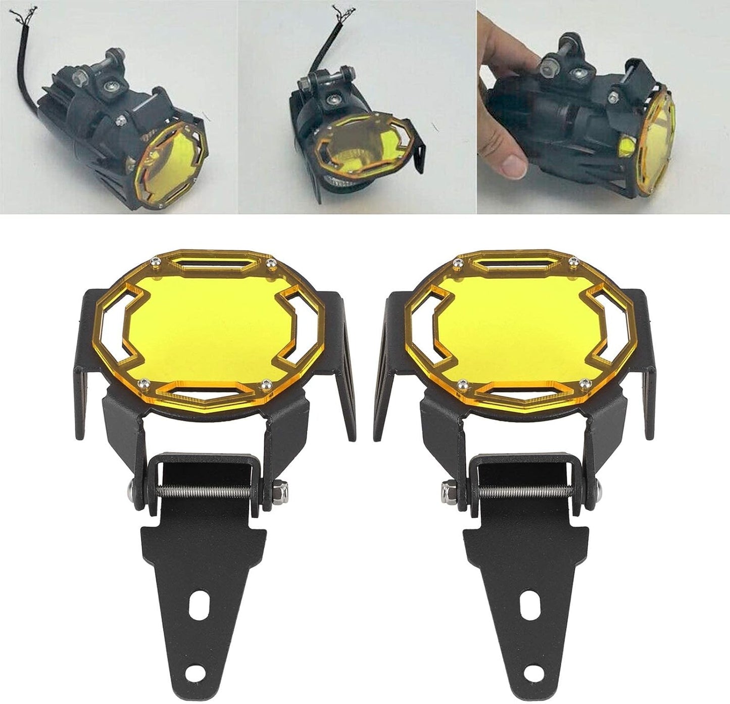 Fog Light Cover, Aluminum Motocycle Fog Light Guard Protective Cover LED Lamp Protector Fit for R1200GS/R1250GS LC(Yellow)