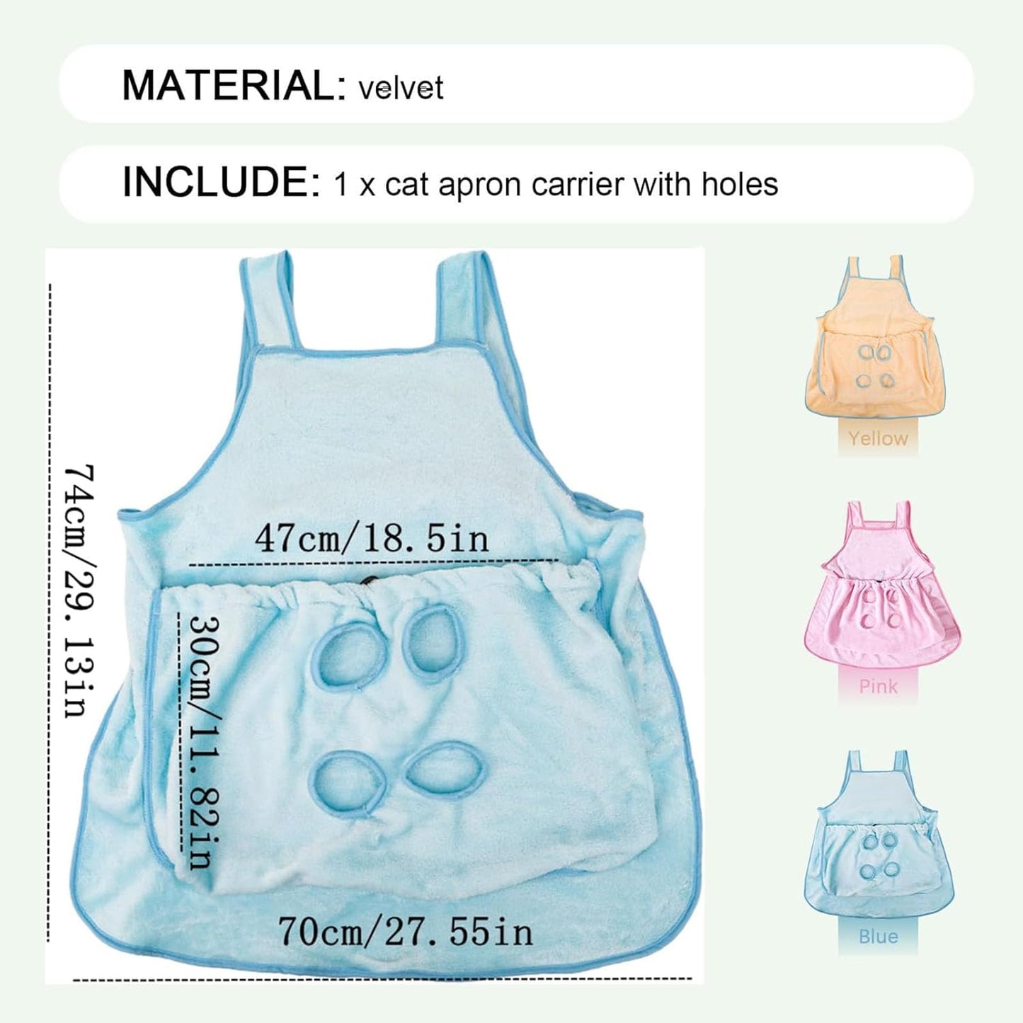 Adjustable Cat Apron with Holes, Pet Carrier Sleeping Bag, Pet Carrier Sling, Cat Side-Carrier Bag Cats Carrying Pouch for Puppy Cats Yellow