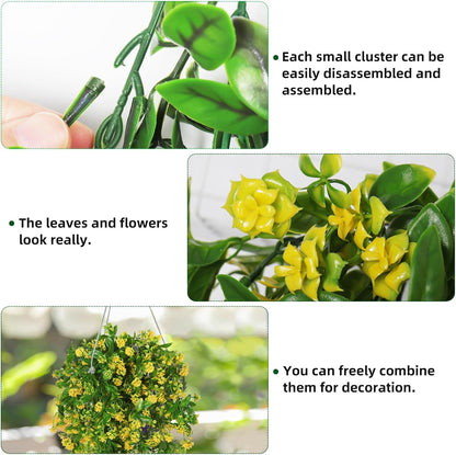 Artificial Fake Hanging Flowers Plants for Outdoors Decor 2Pcs | Faux Fall Flowers with Eucalyptus Leaves UV Resistant Plastic Greenery Vines for Planters Porch Patio Garden Decor（Yellow）