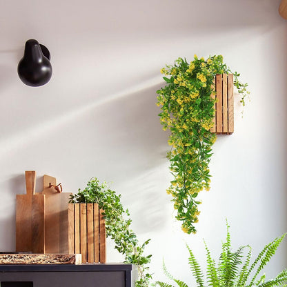 Artificial Fake Hanging Flowers Plants for Outdoors Decor 2Pcs | Faux Fall Flowers with Eucalyptus Leaves UV Resistant Plastic Greenery Vines for Planters Porch Patio Garden Decor（Yellow）