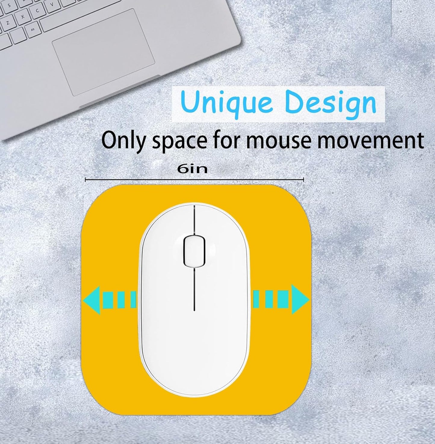 Mini Mouse Pad, 6x6 Inches, Waterproof Non-Slip Rubber Base, for Laptop, Keyboard Tray, Wireless Mouse, Home, Office, Travel (Yellow)