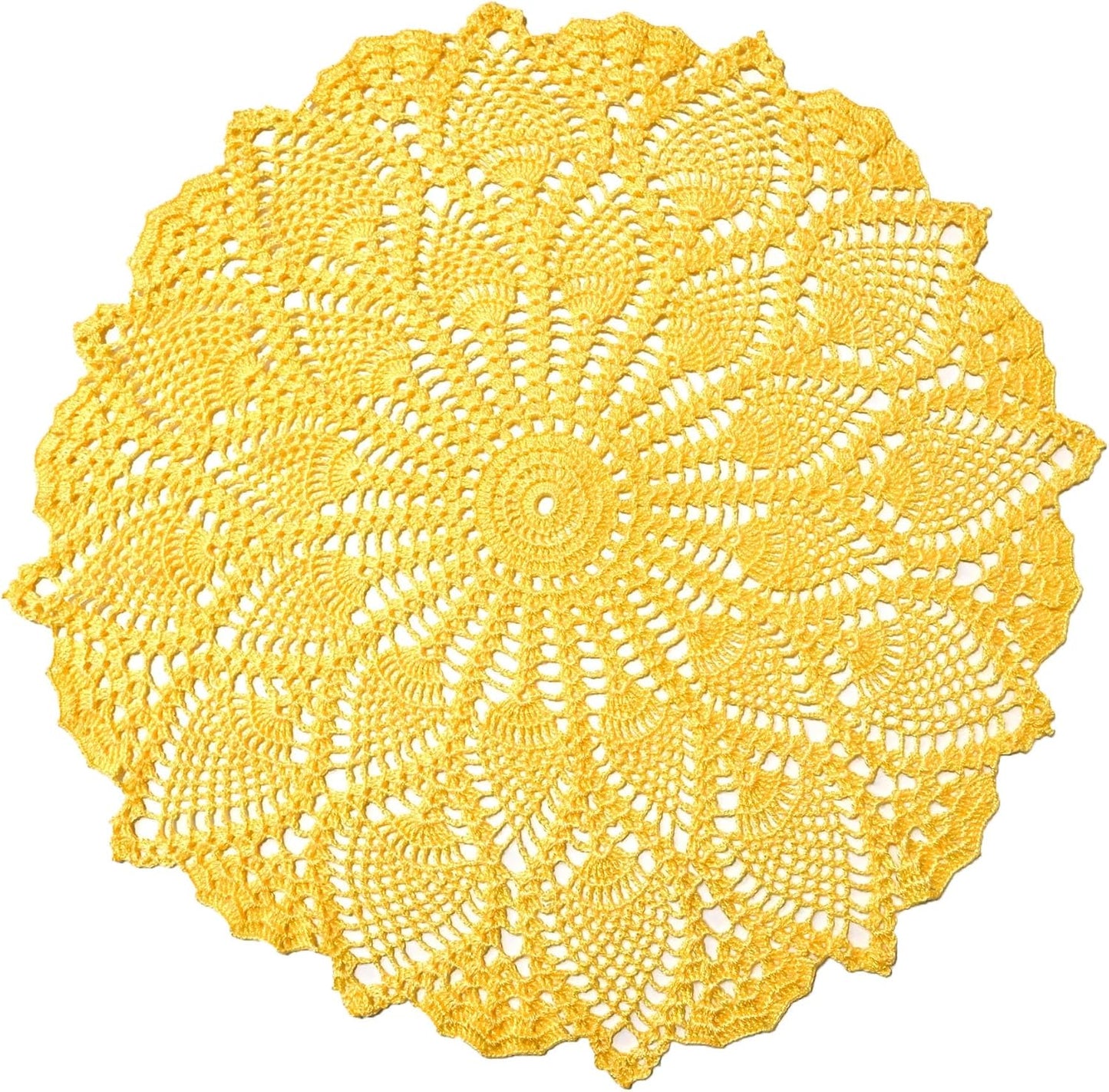 2 PCS 16 inches to 17.5 inches Lace Placemats Table Doilies Round Handmade Crochet Doily Kitchen Coffee Cup Mug Mats Dinner Place Mats Yellow Coasters for Mother's Day Anniversary