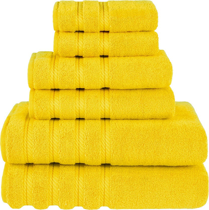 100% Carde Cotton 6 Piece Towel Set, 590 GSM Heavy Weight Soft Absorbent Turkish Towels for Bathroom, Sun Yellow