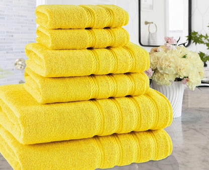 100% Carde Cotton 6 Piece Towel Set, 590 GSM Heavy Weight Soft Absorbent Turkish Towels for Bathroom, Sun Yellow