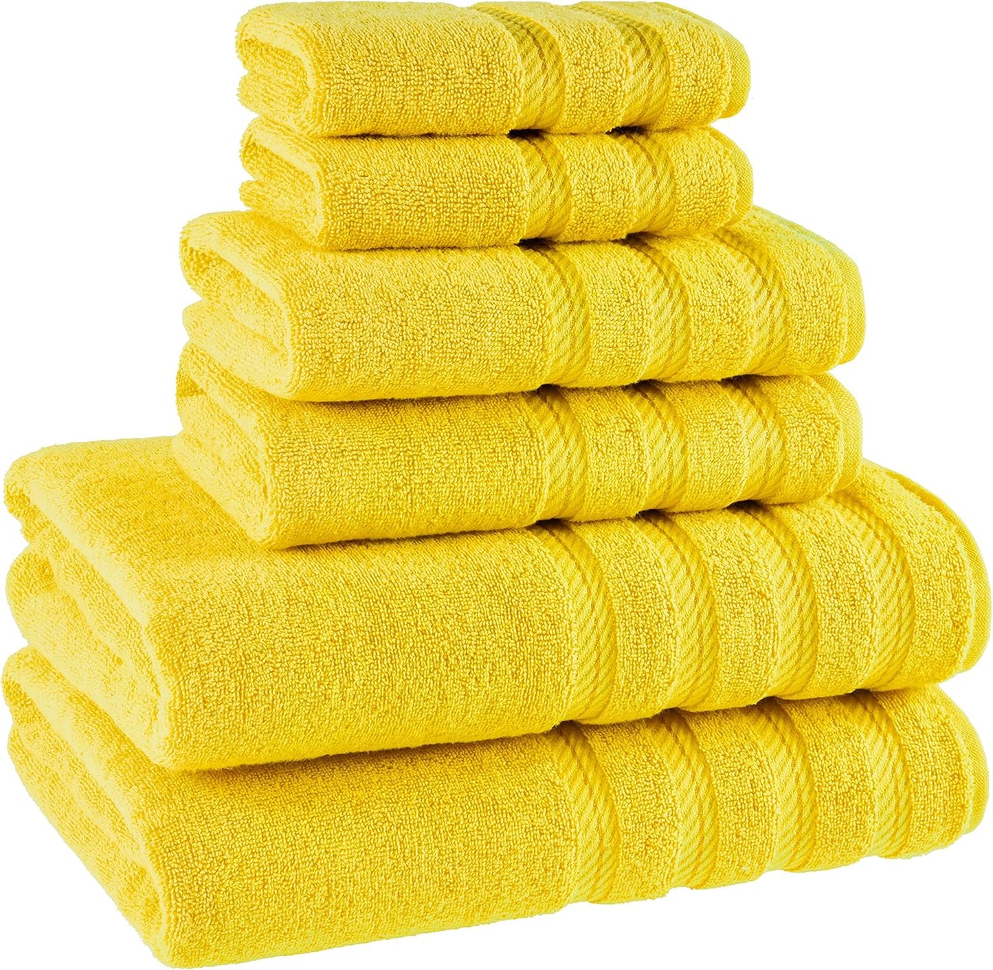 100% Carde Cotton 6 Piece Towel Set, 590 GSM Heavy Weight Soft Absorbent Turkish Towels for Bathroom, Sun Yellow
