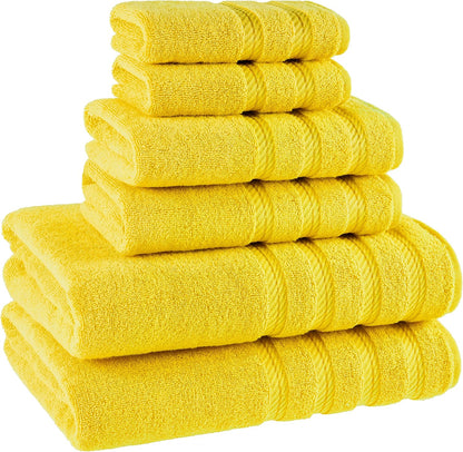 100% Carde Cotton 6 Piece Towel Set, 590 GSM Heavy Weight Soft Absorbent Turkish Towels for Bathroom, Sun Yellow