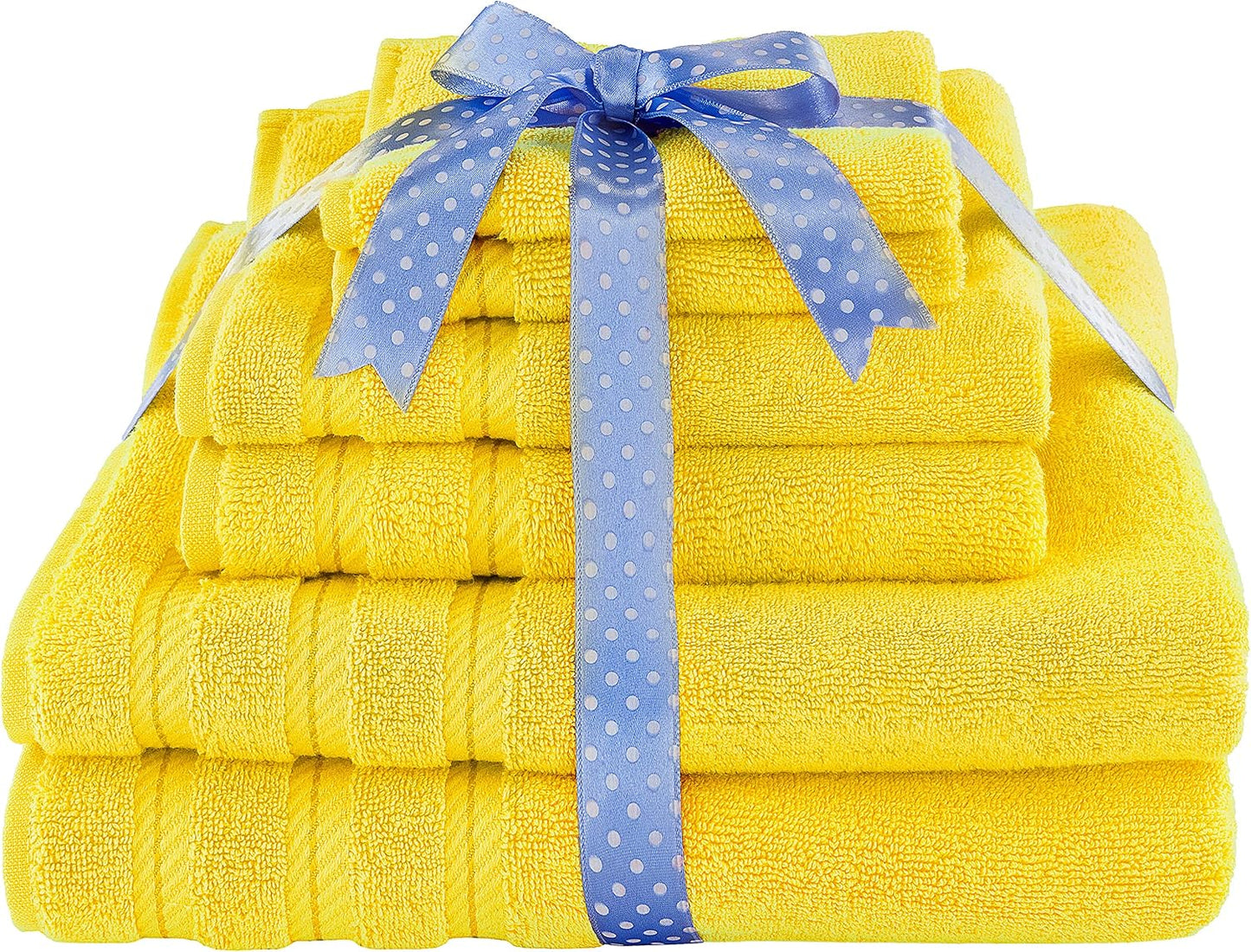 100% Carde Cotton 6 Piece Towel Set, 590 GSM Heavy Weight Soft Absorbent Turkish Towels for Bathroom, Sun Yellow