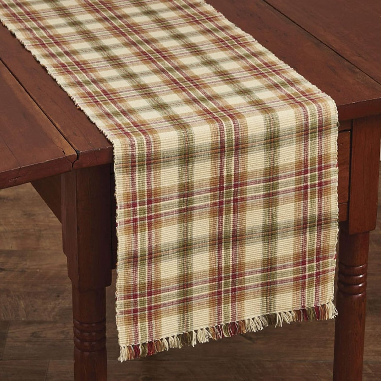 Lemon Pepper Table Runner, 13 x 54 | Cotton | Rustic Red, Olive & Mustard Plaid | Protective Farmhouse Table Decor Accent