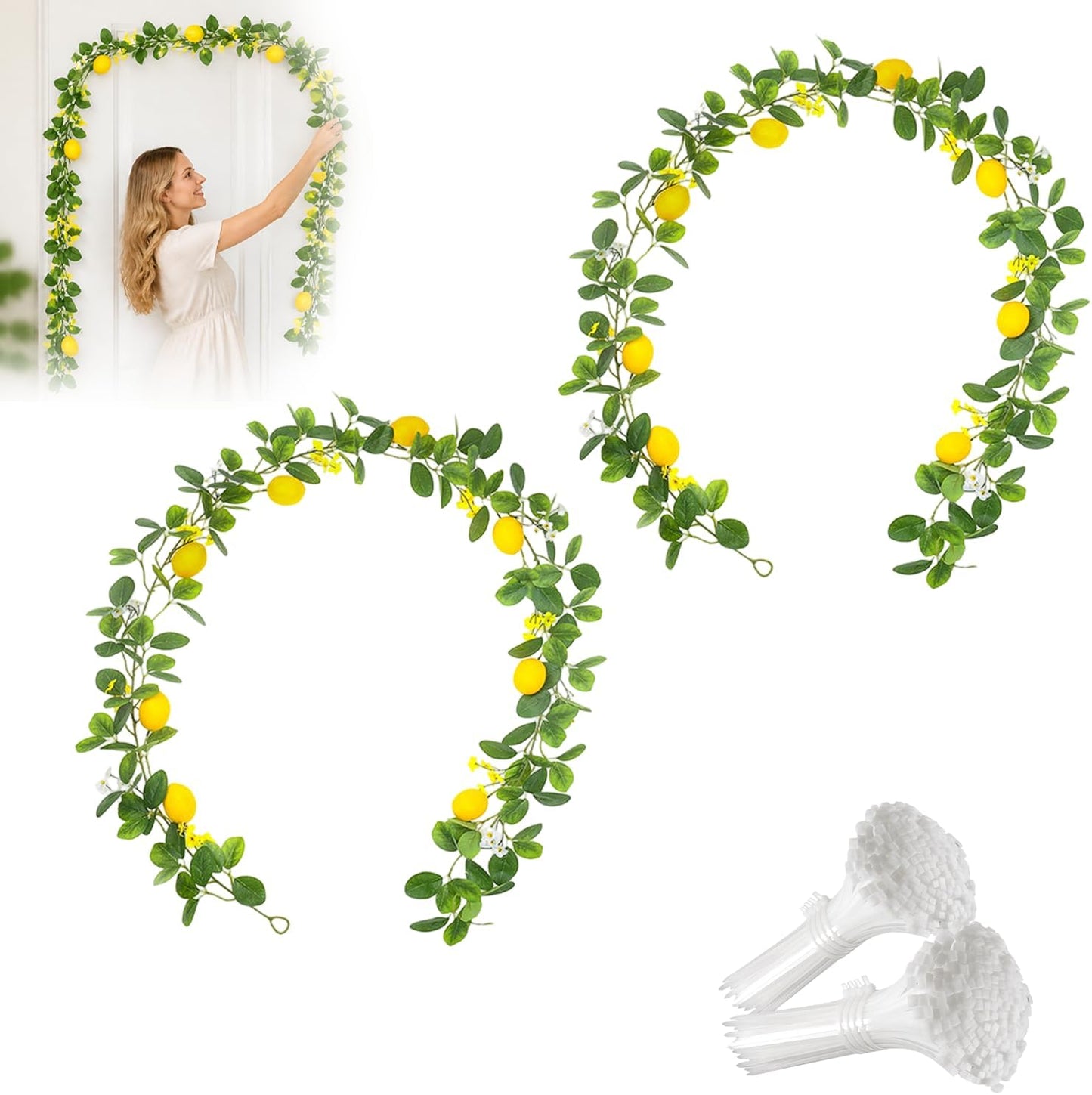 2 PCS Artificial Lemon Garlands, Fake Lemon Greenery Vine Garland | 78.7inch, Realistic Summer Lemon Themed Decor, Suitable for Home Kitchen Wedding Summer Party Decoration, Comes with Zip Tie