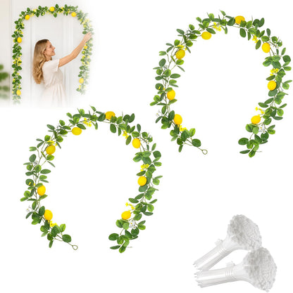 2 PCS Artificial Lemon Garlands, Fake Lemon Greenery Vine Garland | 78.7inch, Realistic Summer Lemon Themed Decor, Suitable for Home Kitchen Wedding Summer Party Decoration, Comes with Zip Tie