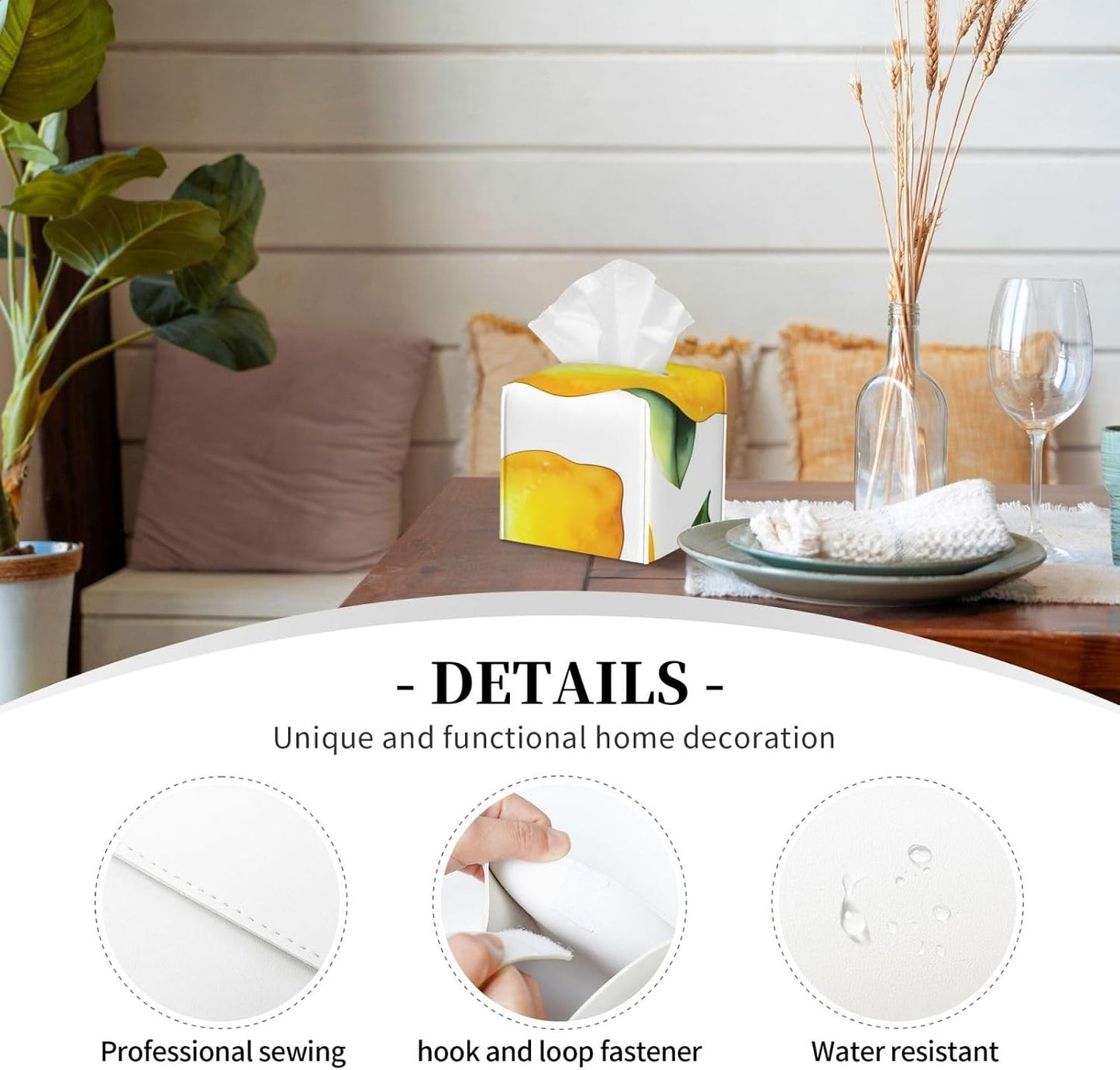 Lemon Fruits Square Leather Tissue Box Cover, Waterproof Decorative Napkin Holder Organizer for Car, Office, Home