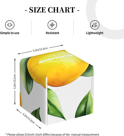 Lemon Fruits Square Leather Tissue Box Cover, Waterproof Decorative Napkin Holder Organizer for Car, Office, Home