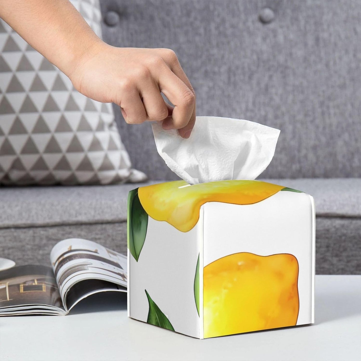 Lemon Fruits Square Leather Tissue Box Cover, Waterproof Decorative Napkin Holder Organizer for Car, Office, Home