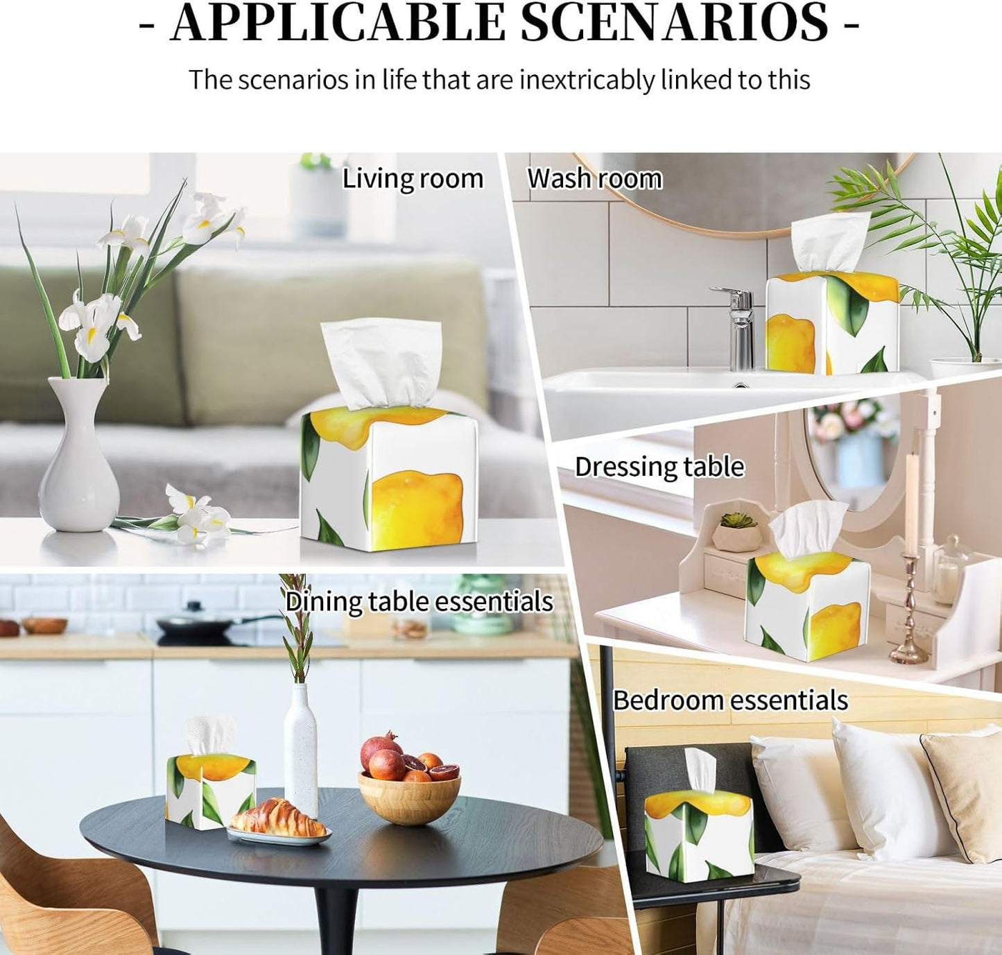 Lemon Fruits Square Leather Tissue Box Cover, Waterproof Decorative Napkin Holder Organizer for Car, Office, Home