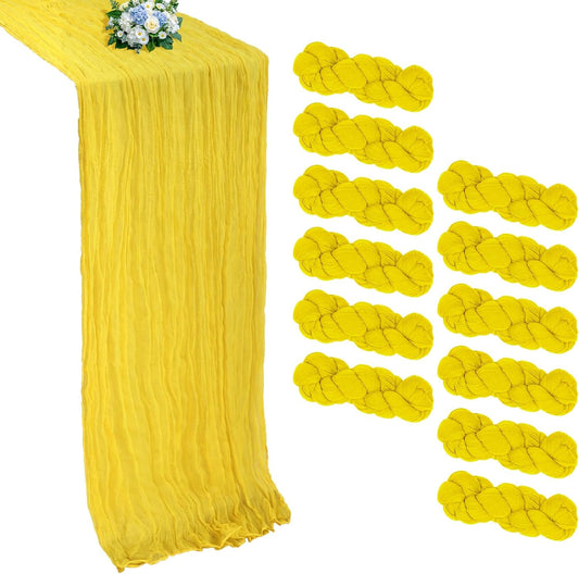 12 Pack Yellow Cheesecloth Table Runner 10FT Boho Cheese Cloths Gauze Fabric Table Runners 120 Inch Rustic Sheer for Summer Wedding Birthday Party Baby Shower Holiday Home