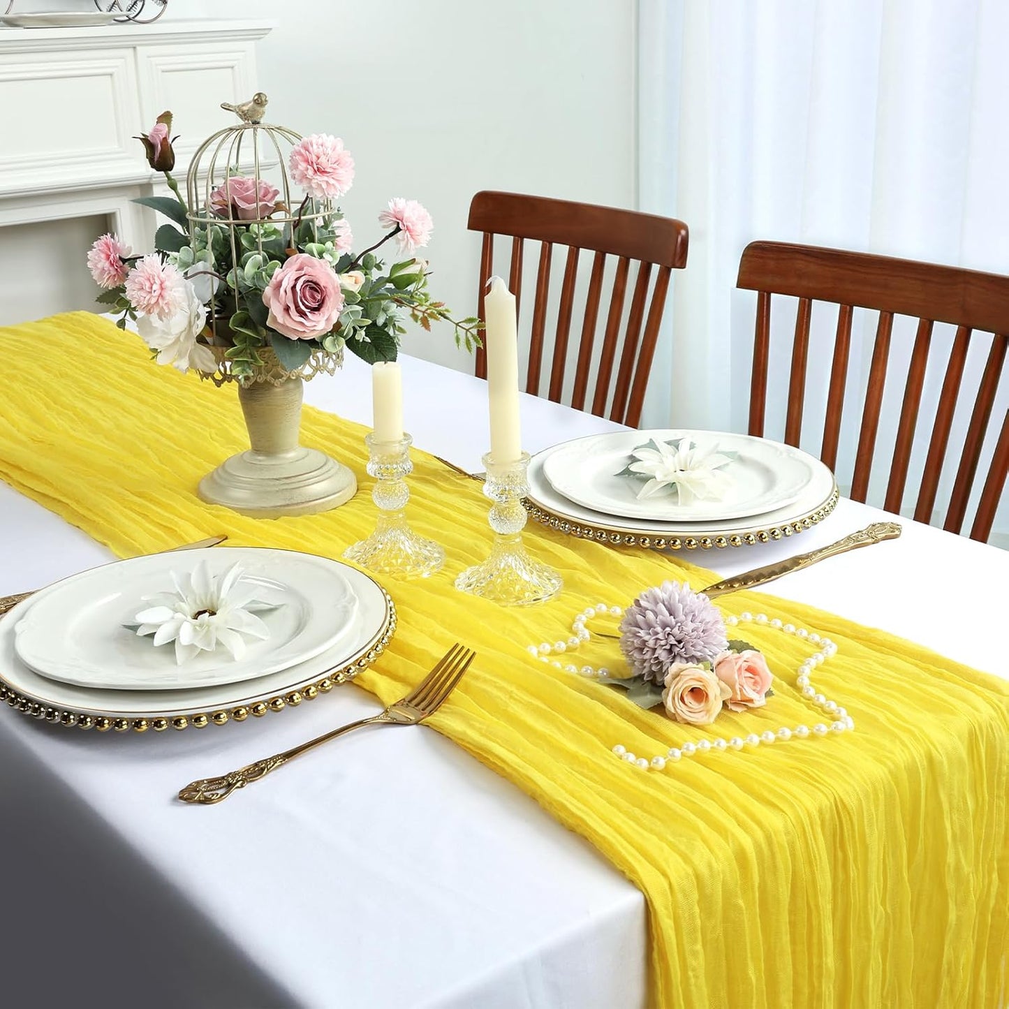 12 Pack Yellow Cheesecloth Table Runner 10FT Boho Cheese Cloths Gauze Fabric Table Runners 120 Inch Rustic Sheer for Summer Wedding Birthday Party Baby Shower Holiday Home