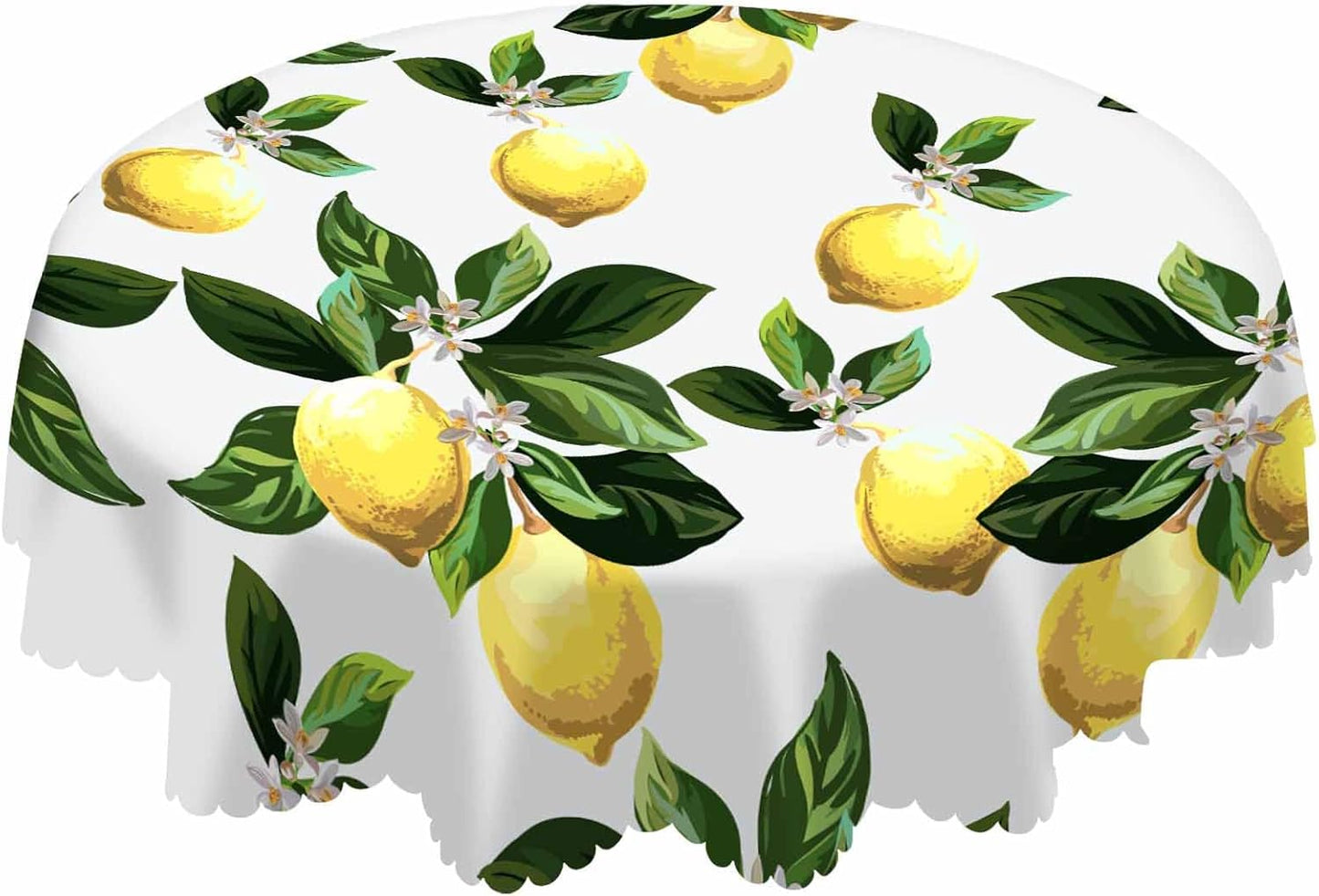 Yellow Lemons Table Cloth Flower Leaves Cool Summer Fresh Fruit Round Tablecloth 60 Inch for Dining Room, Party, Banquet