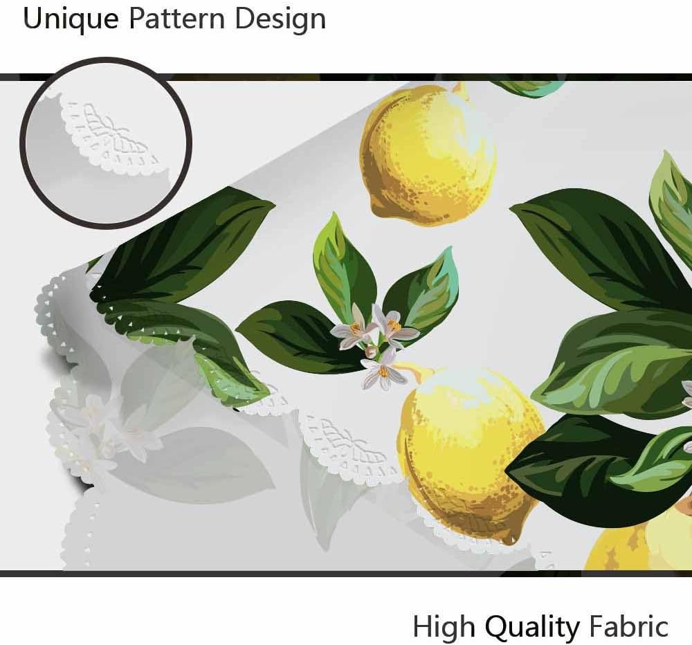Yellow Lemons Table Cloth Flower Leaves Cool Summer Fresh Fruit Round Tablecloth 60 Inch for Dining Room, Party, Banquet