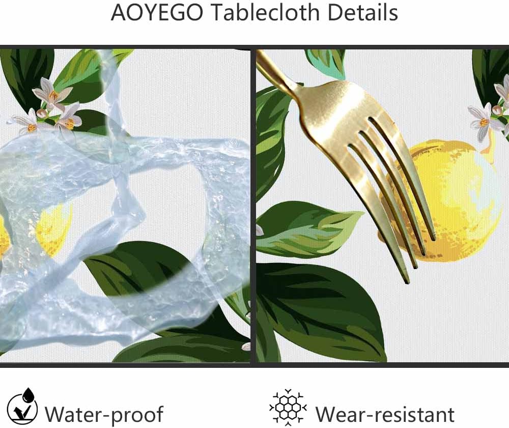 Yellow Lemons Table Cloth Flower Leaves Cool Summer Fresh Fruit Round Tablecloth 60 Inch for Dining Room, Party, Banquet