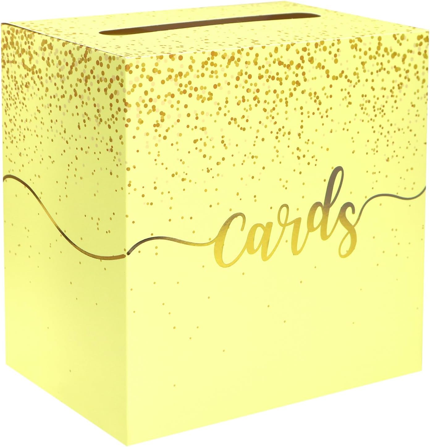 Yellow Wedding Card Box with Gold Foil Yellow Gift Card Holder Box for Party Wedding Reception Graduation Birthday Baby Shower Retirement Cardboard Envelope Raffle Box with Slot