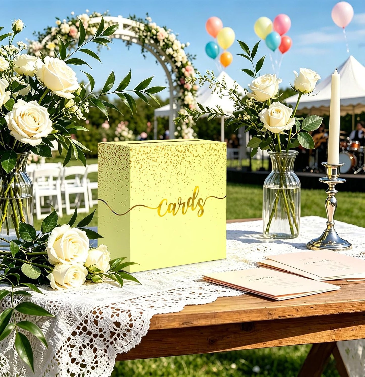 Yellow Wedding Card Box with Gold Foil Yellow Gift Card Holder Box for Party Wedding Reception Graduation Birthday Baby Shower Retirement Cardboard Envelope Raffle Box with Slot