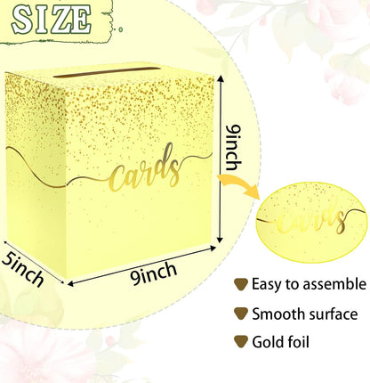 Yellow Wedding Card Box with Gold Foil Yellow Gift Card Holder Box for Party Wedding Reception Graduation Birthday Baby Shower Retirement Cardboard Envelope Raffle Box with Slot