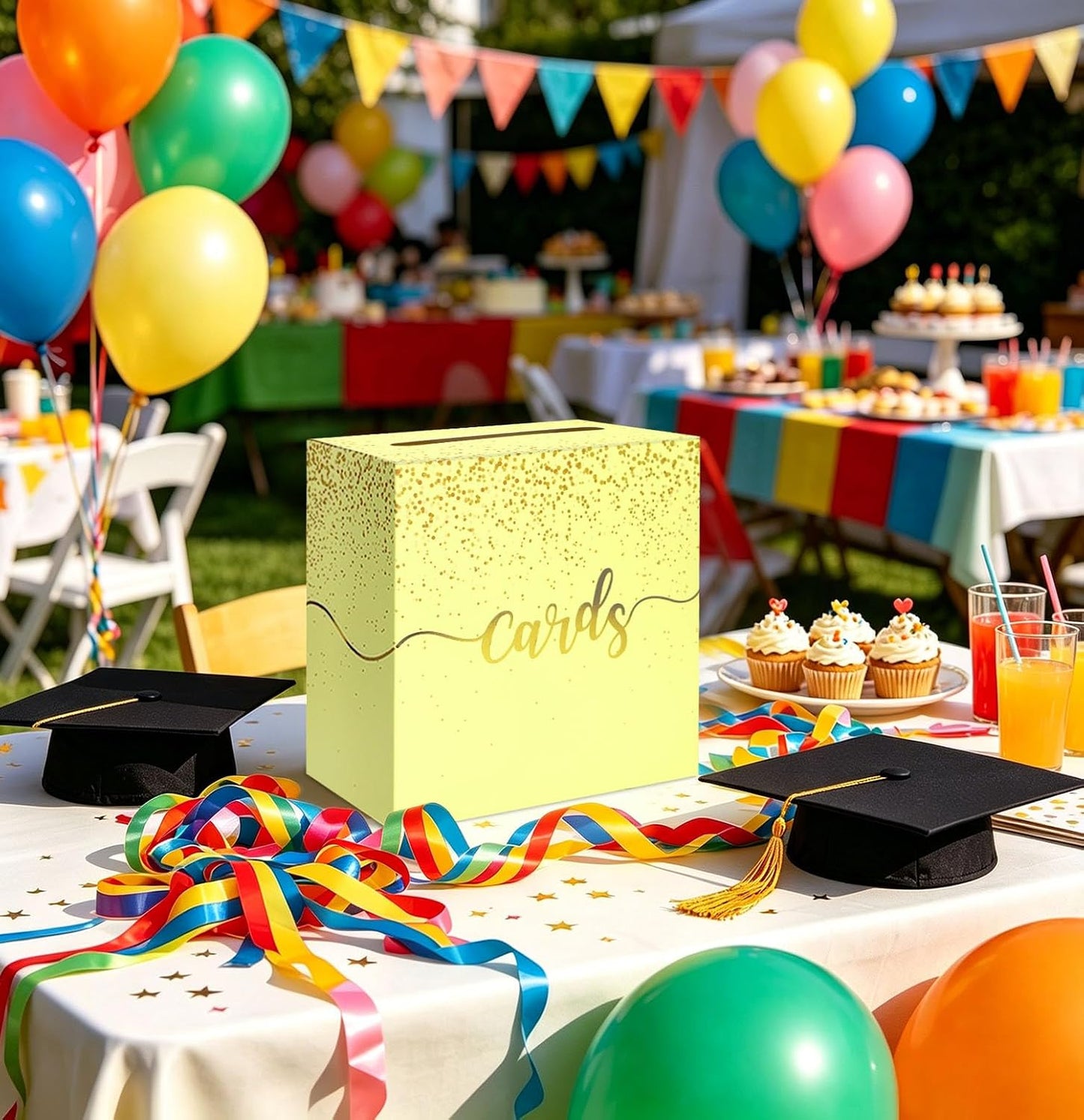 Yellow Wedding Card Box with Gold Foil Yellow Gift Card Holder Box for Party Wedding Reception Graduation Birthday Baby Shower Retirement Cardboard Envelope Raffle Box with Slot