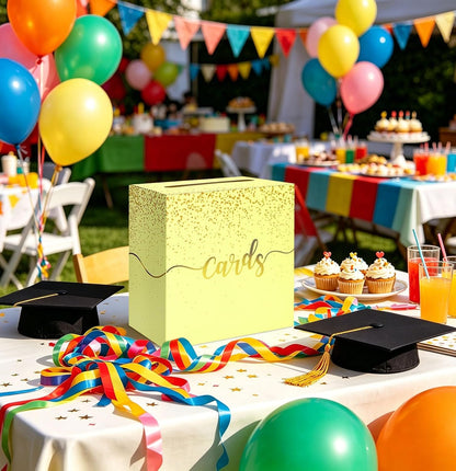 Yellow Wedding Card Box with Gold Foil Yellow Gift Card Holder Box for Party Wedding Reception Graduation Birthday Baby Shower Retirement Cardboard Envelope Raffle Box with Slot