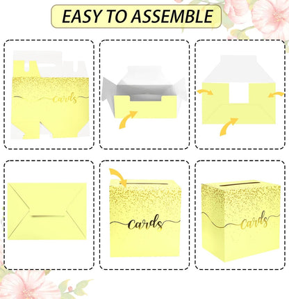 Yellow Wedding Card Box with Gold Foil Yellow Gift Card Holder Box for Party Wedding Reception Graduation Birthday Baby Shower Retirement Cardboard Envelope Raffle Box with Slot