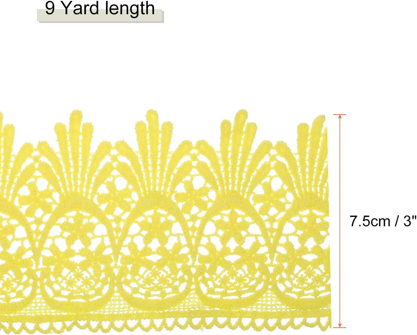 Cotton Lace Trim Vintage Crochet 3inch x 9yard Yellow Stretch Lace Edge Ribbon for DIY Scrapbooking Clothes Curtain Slipcover Fabric