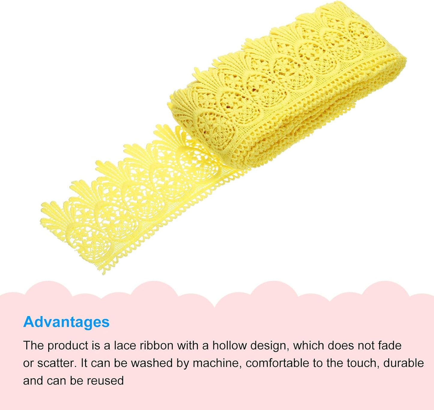 Cotton Lace Trim Vintage Crochet 3inch x 9yard Yellow Stretch Lace Edge Ribbon for DIY Scrapbooking Clothes Curtain Slipcover Fabric