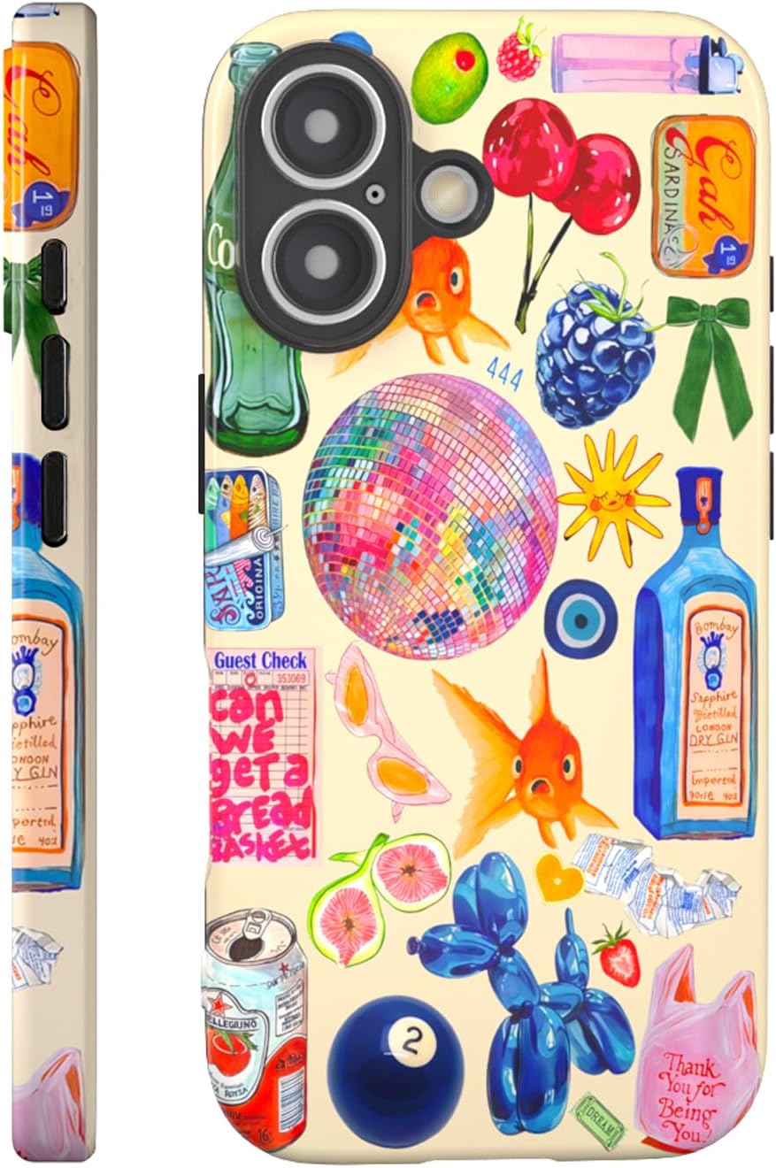 Compatible with iPhone 17 Case 6.3”, Cute Patterns Shockproof Protective Aesthetic Phone Case with Stylish Designs for Women Girl, Fruit Lemon European Summer Collage