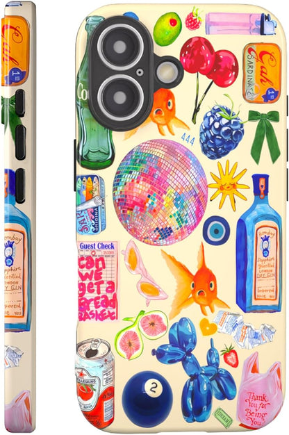 Compatible with iPhone 17 Case 6.3”, Cute Patterns Shockproof Protective Aesthetic Phone Case with Stylish Designs for Women Girl, Fruit Lemon European Summer Collage