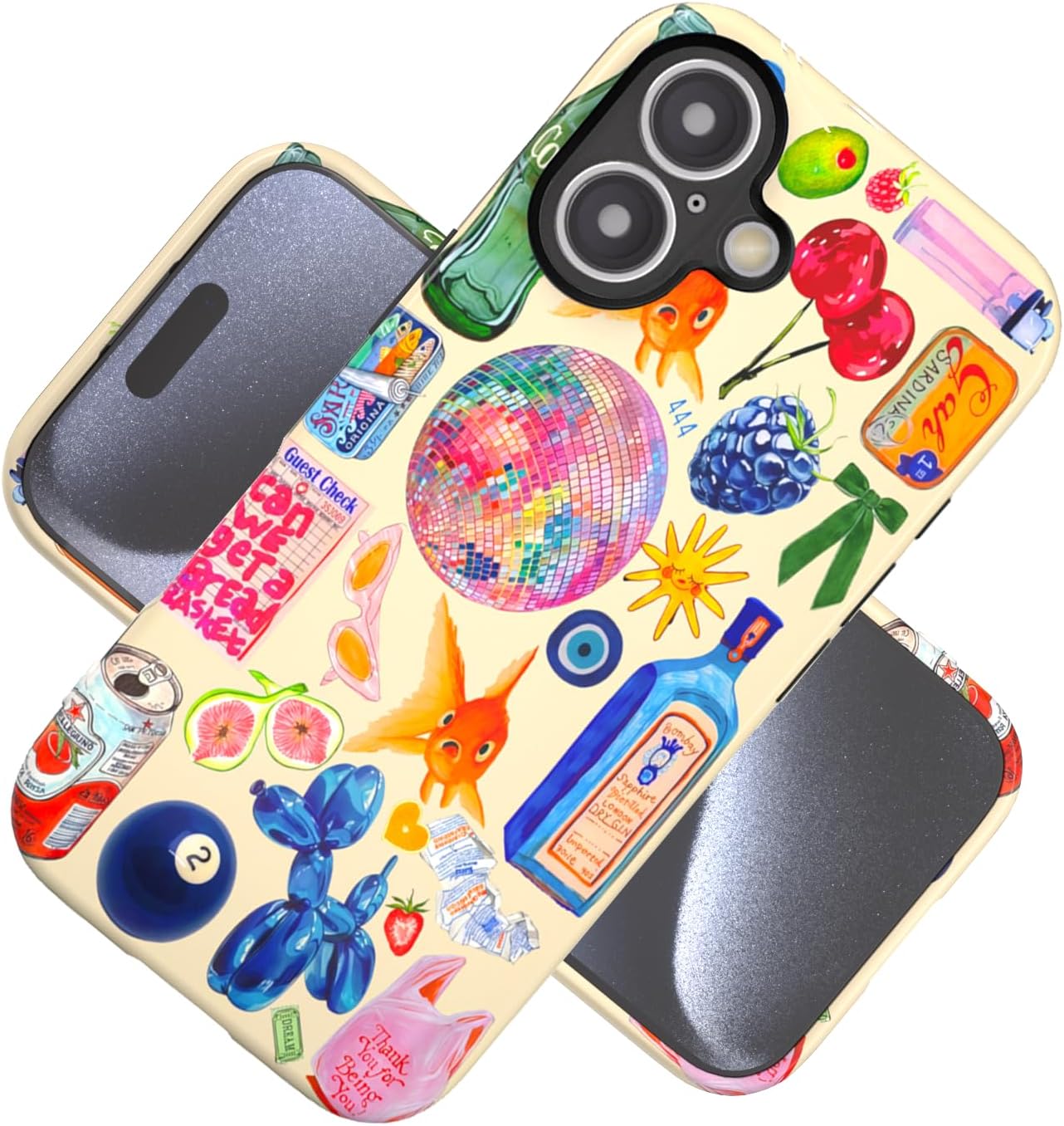 Compatible with iPhone 17 Case 6.3”, Cute Patterns Shockproof Protective Aesthetic Phone Case with Stylish Designs for Women Girl, Fruit Lemon European Summer Collage