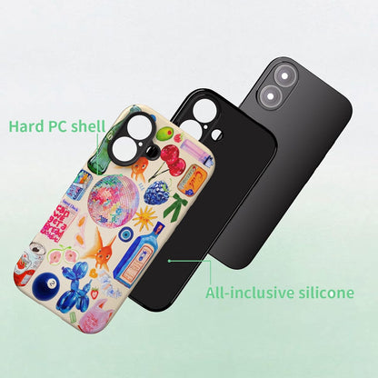 Compatible with iPhone 17 Case 6.3”, Cute Patterns Shockproof Protective Aesthetic Phone Case with Stylish Designs for Women Girl, Fruit Lemon European Summer Collage