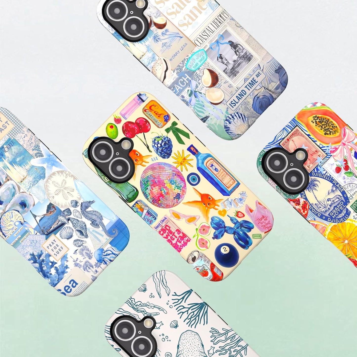 Compatible with iPhone 17 Case 6.3”, Cute Patterns Shockproof Protective Aesthetic Phone Case with Stylish Designs for Women Girl, Fruit Lemon European Summer Collage