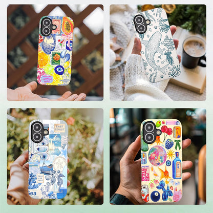 Compatible with iPhone 17 Case 6.3”, Cute Patterns Shockproof Protective Aesthetic Phone Case with Stylish Designs for Women Girl, Fruit Lemon European Summer Collage