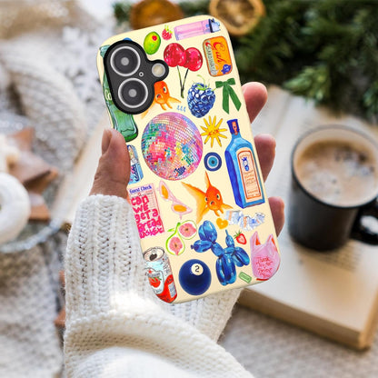 Compatible with iPhone 17 Case 6.3”, Cute Patterns Shockproof Protective Aesthetic Phone Case with Stylish Designs for Women Girl, Fruit Lemon European Summer Collage